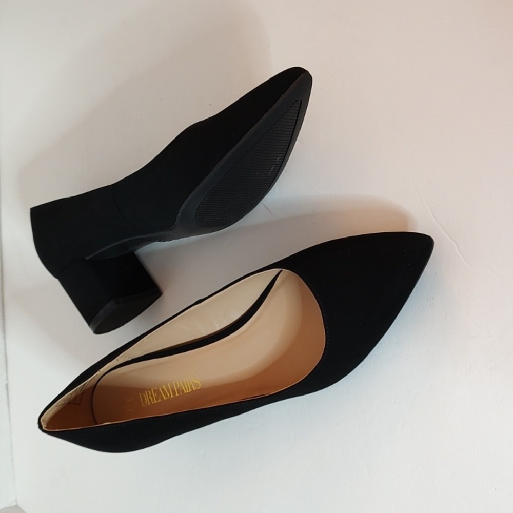 New Black Faux Leather Women's Pointed Toe Pumps w/ Block Heels sz 7.5